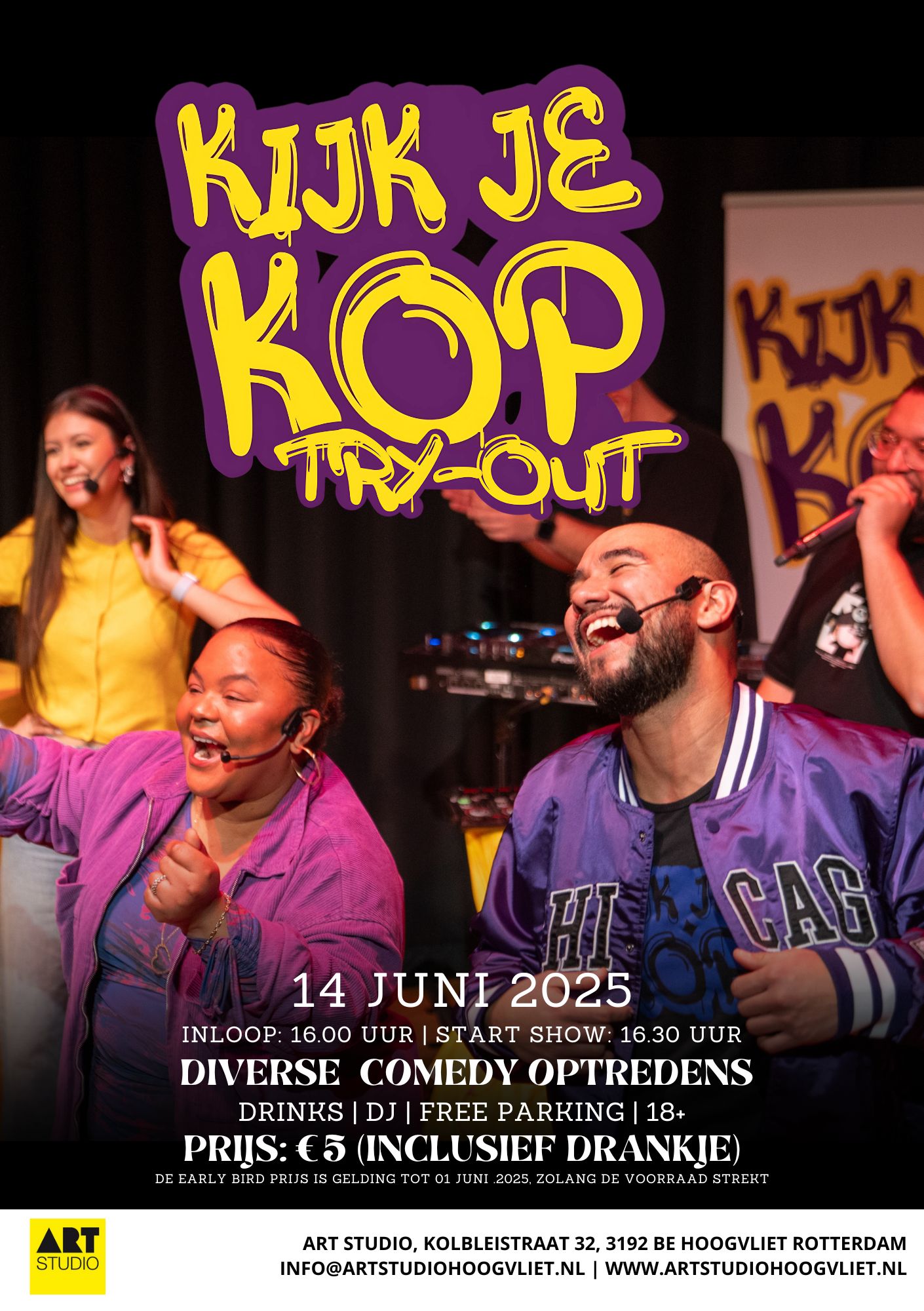 Open mic comedy in Art Studio Hoogvliet juni 2025 – Kijk Je Kop
